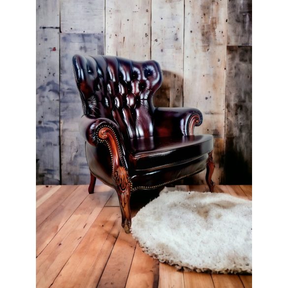 Antik barokk  chesterfield bőr fotel