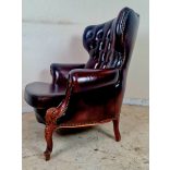 Antik barokk  chesterfield bőr fotel
