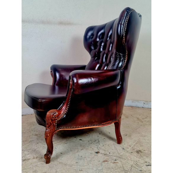 Antik barokk  chesterfield bőr fotel