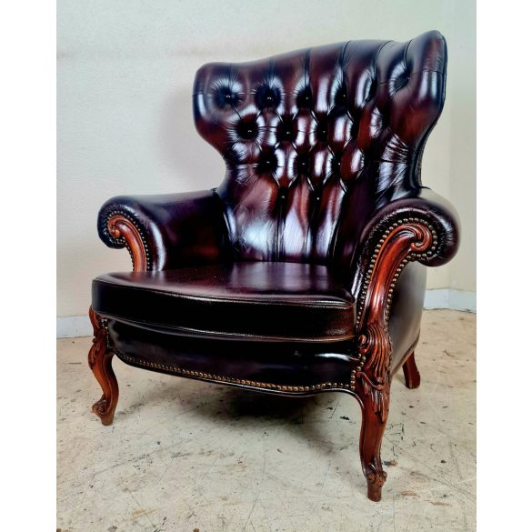 Antik barokk  chesterfield bőr fotel