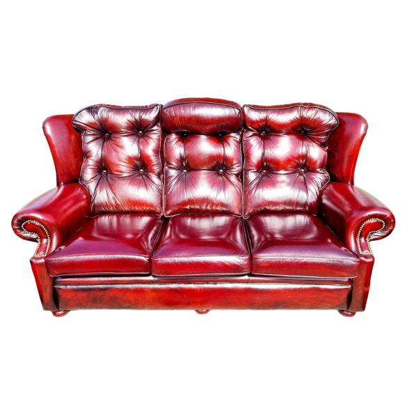 Gyönyörű eredeti Angol chesterfield (Suzanne modell) füles bőr ülőgarnitúra