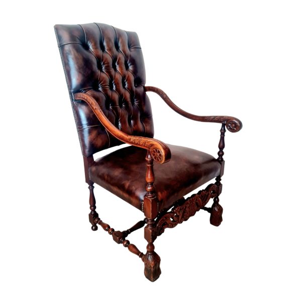 Antik chesterfield stílusú bőr fotel,trónszék