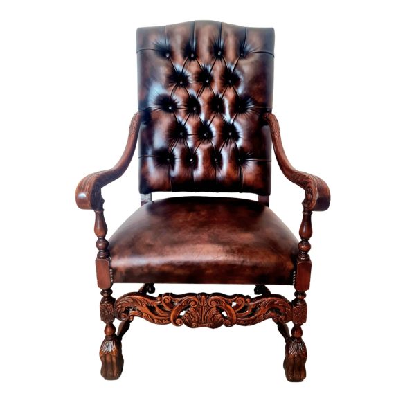 Antik chesterfield stílusú bőr fotel,trónszék