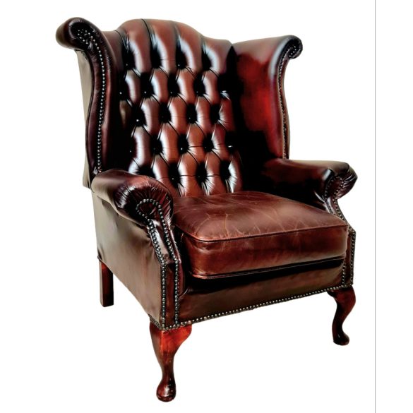 Eredeti Angol Queen Anne Chesterfield bőr füles fotel