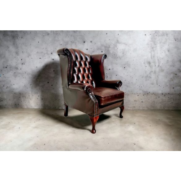 Eredeti Angol Queen Anne Chesterfield bőr füles fotel