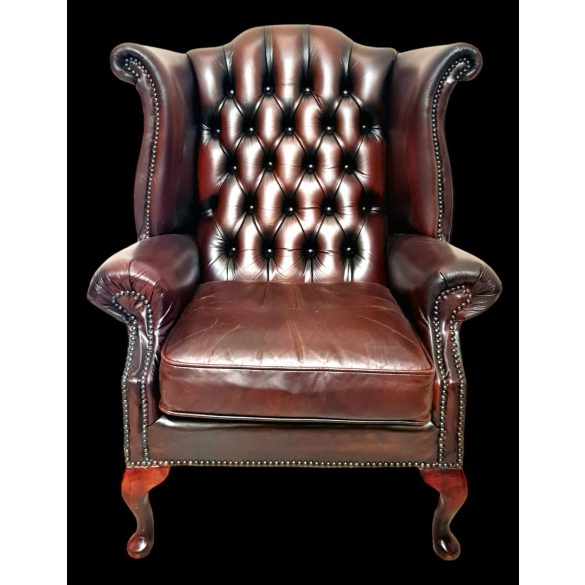 Eredeti Angol Queen Anne Chesterfield bőr füles fotel