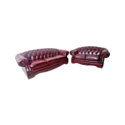   Eredeti antik burgundi színű Angol Chesterfield bőr ülőgarnitúra