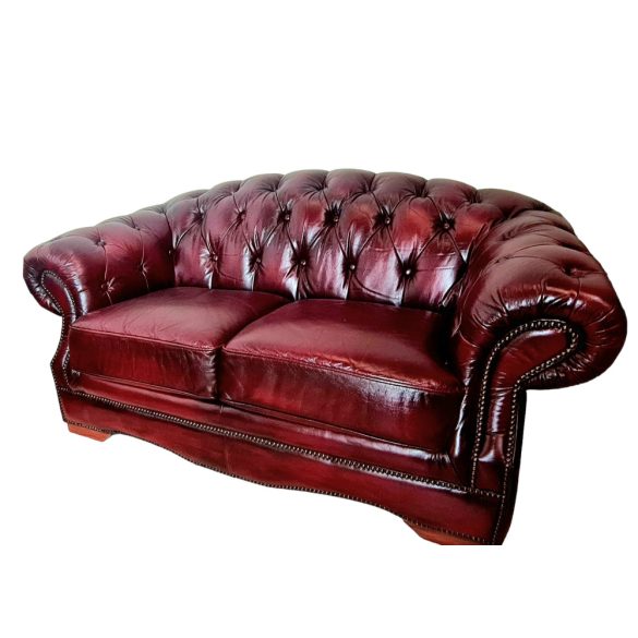 Eredeti antik burgundi színű Angol Chesterfield bőr ülőgarnitúra