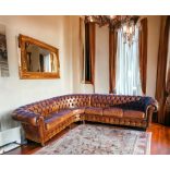 Eredeti antik konyak színű Angol Chesterfield bőr sarokkanapé