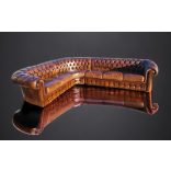 Eredeti antik konyak színű Angol Chesterfield bőr sarokkanapé