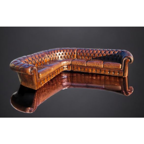 Eredeti antik konyak színű Angol Chesterfield bőr sarokkanapé
