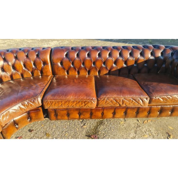 Eredeti antik konyak színű Angol Chesterfield bőr sarokkanapé