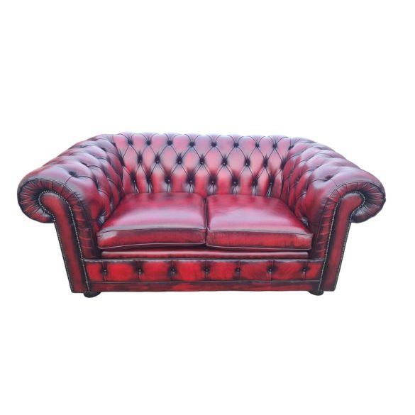 Eredeti antik burgundi színű Angol Chesterfield bőr kanapé