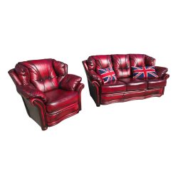   Eredeti antik burgundi színű Angol Chesterfield bőr ülőgarnitúra 3-1