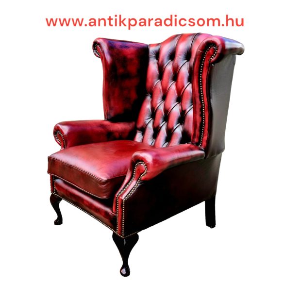 Eredeti Angol Chesterfield Queen Anne füles bőr fotel