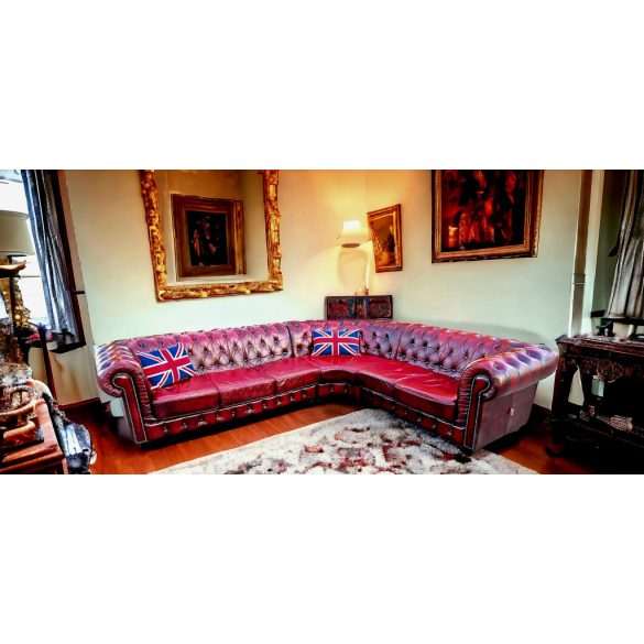 Eredeti Angol Chesterfield sarok bőr ülőgarnitúra
