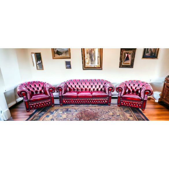 Eredeti Angol Chesterfield bőr ülőgarnitúra 3-1-1