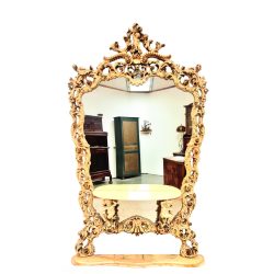 Velencei puttós,dúsan faragott barokk fa tükör 