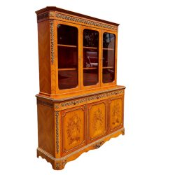   Gyönyörű rézveretes, intarziás stil vitrines szekrény,tálalószekrény, könyvesszekrény