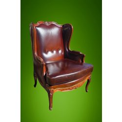 Antik neobarokk chesterfield füles bőr fotel