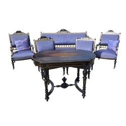   Antik Bécsi boulle ülőgarnitúra – különleges intarziás asztallal