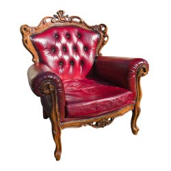   Chesterfield dúsan faragott antik burgundi színű neobarokk bőr fotel