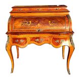 Gyönyörű antik intarziás cylinderes íróasztal - Louis XV stílus