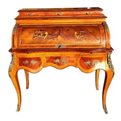   Gyönyörű antik intarziás cylinderes íróasztal - Louis XV stílus