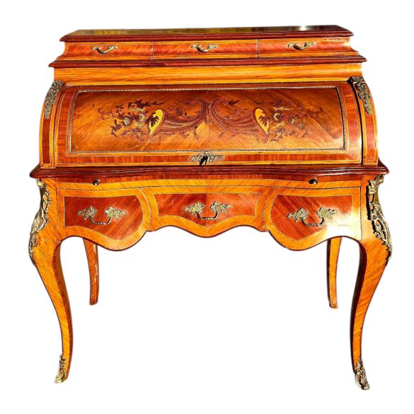 Gyönyörű antik intarziás cylinderes íróasztal - Louis XV stílus