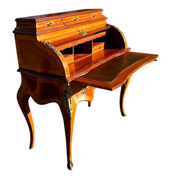 Gyönyörű antik intarziás cylinderes íróasztal - Louis XV stílus