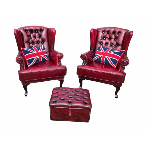 Chesterfield mélybordó,burgundi füles fotelek lábtartóval 