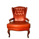 Chesterfield stílusú füles bőr fotel