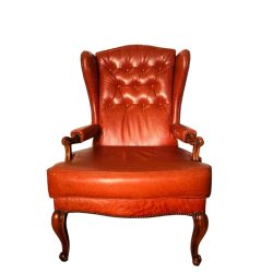 Chesterfield stílusú füles bőr fotel