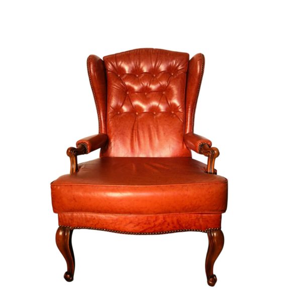 Chesterfield stílusú füles bőr fotel