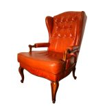 Chesterfield stílusú füles bőr fotel