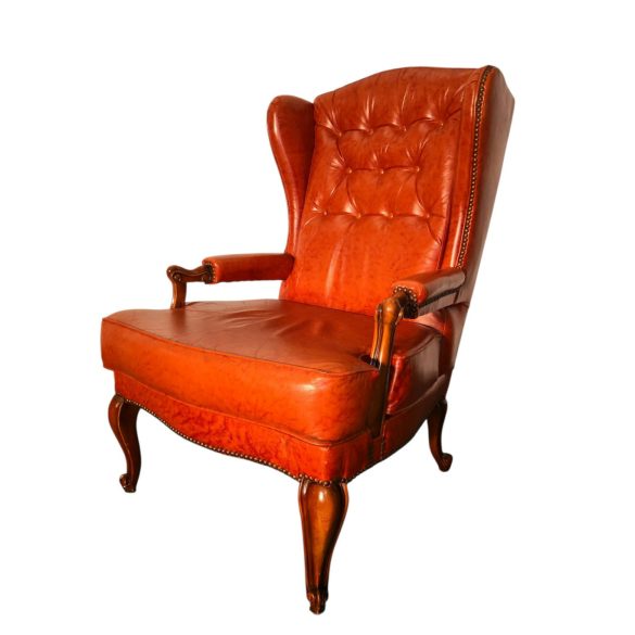 Chesterfield stílusú füles bőr fotel