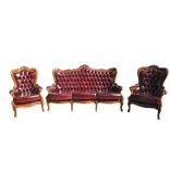 Antik neobarokk chesterfield bőr ülőgarnitúra 3+1+1