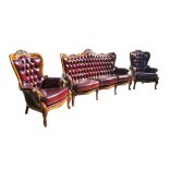 Antik neobarokk chesterfield bőr ülőgarnitúra 3+1+1